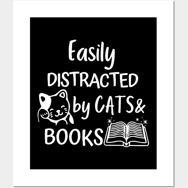 Cats And Books Easily Distracted By Kitten Lover Reading Wall Art by ZimBom Designer